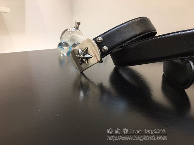 chrome hearts皮帶 克羅心黑色男皮帶 克羅心925純銀皮帶扣  gjc1968